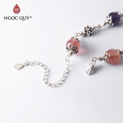 Lắc bạc đá thạch anh hồng & tím mix charm bạc