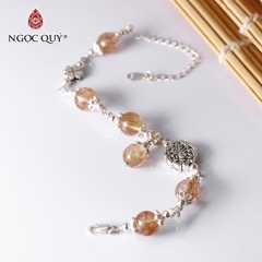 Lắc bạc đá thạch anh tóc cam mix charm bạc
