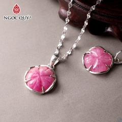 Mặt dây chuyền bạc ruby hoa bốn cánh