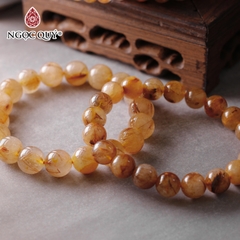 Vòng tay đá thạch anh tóc vàng cam A hạt trơn