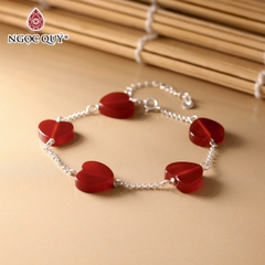 Lắc bạc trái tim mã não đỏ