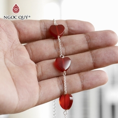Lắc bạc trái tim mã não đỏ