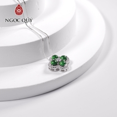 Dây chuyền bạc hình cỏ 4 lá đá phỉ thúy băng lục đế vương type A