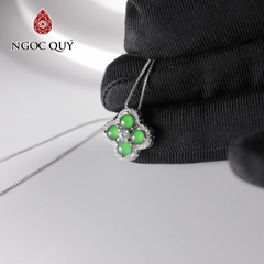 Dây chuyền bạc hình cỏ 4 lá đá phỉ thúy băng lục đế vương type A