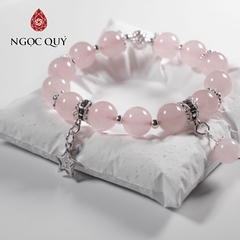 Vòng tay đá thạch anh hồng mix charm bạc hạt 10mm