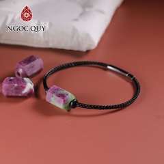 Vòng tay dây thép trụ giác đá ruby nam phi 17x10mm, dây thép 15cm