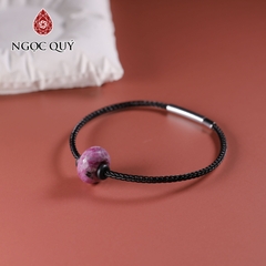 Vòng tay dây thép đồng điếu mẫu facet đá ruby nam phi 12x7mm, Dây thép 15cm