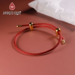 Vòng tay dây thép lu thống đá cẩm thạch trắng type A khắc kim tiền 9x15mm