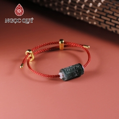 Vòng tay dây thép lu thống đá cẩm thạch lam ngọc type A khắc kim tiền 10x17mm