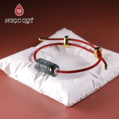 Vòng tay dây thép lu thống đá cẩm thạch lam ngọc type A khắc kim tiền 10x17mm