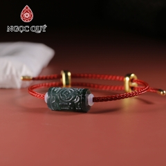Vòng tay dây thép lu thống đá cẩm thạch lam ngọc type A khắc kim tiền 10x17mm