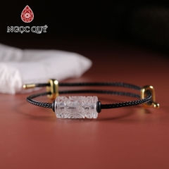 Vòng tay dây thép lu thống thạch anh trắng khắc kim tiền 9x17mm