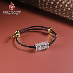 Vòng tay dây thép lu thống thạch anh trắng khắc kim tiền 9x17mm