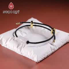 Vòng tay dây thép lu thống đá cẩm thạch trắng type A khắc kim tiền 9x15mm