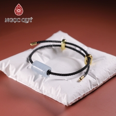 Vòng tay dây thép lu thống đá Aquamarine 9x15mm