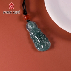 Mặt dây chuyền phật bà lam ngọc type A chất băng xanh đậm 44x17mm
