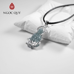 Mặt dây chuyền Phật Bà đá Lam ngọc type A bọc bạc 33x19mm