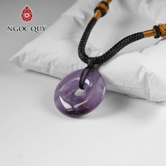 Mặt dây chuyền đồng điếu đá thạch anh tím đẹp 25mm