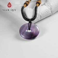 Mặt dây chuyền đồng điếu đá thạch anh tím đẹp 25mm