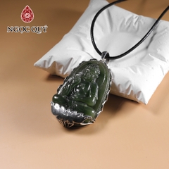 Mặt dây chuyền Phật Adi ngọc bích nephrite bọc bạc size lớn