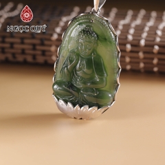 Mặt dây chuyền Phật Adi ngọc bích nephrite bọc bạc size lớn