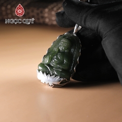 Mặt dây chuyền Phật Adi ngọc bích nephrite bọc bạc size lớn