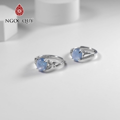 Nhẫn bạc đính Aquamarine freesize hạt 7x9mm