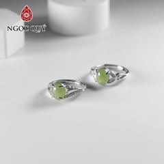 Nhẫn bạc đính đá ngọc bích nephrite freesize hạt