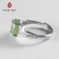 Nhẫn bạc đính đá ngọc bích nephrite freesize hạt
