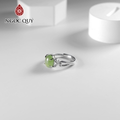 Nhẫn bạc đính đá ngọc bích nephrite freesize hạt