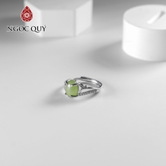 Nhẫn bạc đính đá ngọc bích nephrite freesize hạt