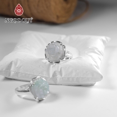 Nhẫn bạc hoa mẫu đơn đá cẩm thạch type A - Ni18