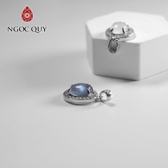 Dây chuyền bạc mặt oval đính đá thiên nhiên 14x12mm