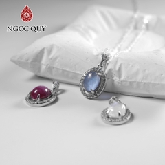 Dây chuyền bạc mặt oval đính đá thiên nhiên 14x12mm