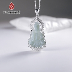 Dây chuyền bạc phật bà cẩm thạch lam ngọc bọc bạc