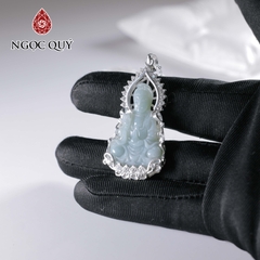 Dây chuyền bạc phật bà cẩm thạch lam ngọc bọc bạc
