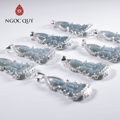 Dây chuyền bạc phật bà cẩm thạch lam ngọc bọc bạc