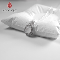 Dây chuyền bạc mặt oval đính đá thiên nhiên 14x12mm