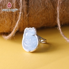 Nhẫn bạc hồ ly đá Aquamarine