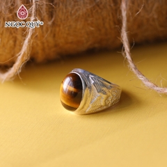 Nhẫn bạc nam đá mắt hổ vàng nâu