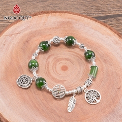 Vòng tay phong thủy đá diopside phối charm bạc hợp mệnh hỏa, mộc