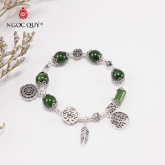 Vòng tay phong thủy đá diopside phối charm bạc hợp mệnh hỏa, mộc
