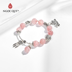 Vòng tay phong thủy đá thạch anh hồng AAA phối charm dreamcatcher bạc