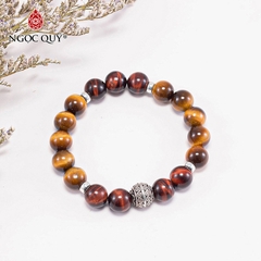 Vòng tay phong thủy đá mắt hổ vàng nâu phối charm tròn bạc