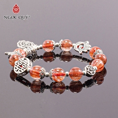 Vòng tay phong thủy đá thạch anh tóc đỏ đồng trục phối charm bạc