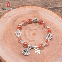 Vòng tay phong thủy đá thạch anh tóc đỏ đồng trục phối charm bạc