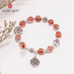 Vòng tay phong thủy đá thạch anh tóc đỏ đồng trục phối charm bạc
