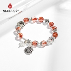Vòng tay phong thủy đá thạch anh tóc đỏ đồng trục phối charm bạc