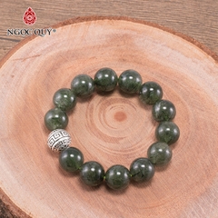 Vòng tay phong thủy đá thạch anh tóc xanh phối charm bạc hạt 14mm