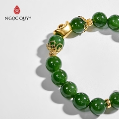 Vòng tay phong thủy đá ngọc bích phối charm tỳ hưu bạc mạ vàng 24k hạt 10mm